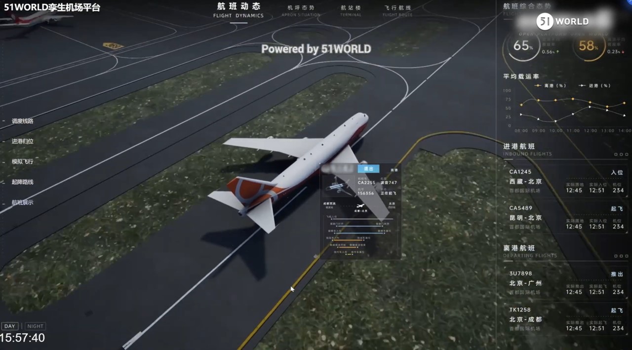 51WORLD digital twin airport management system — terminal and airside 3D operations